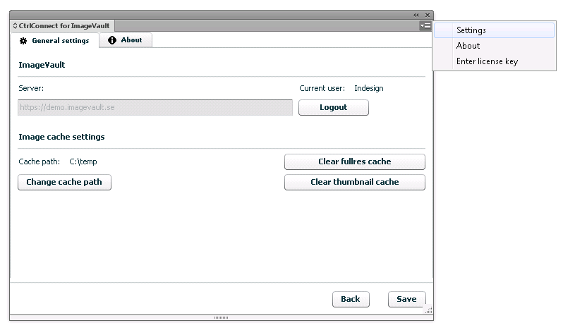 CtrlConnect for ImageVault settings dialog