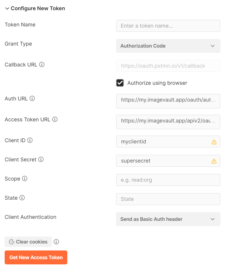 Postman configure new token